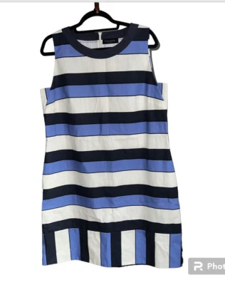 Vestido náutico Piazza Sempione azul a rayas algodón lino bolsillos 48 sin mangas Foto 1 de 4