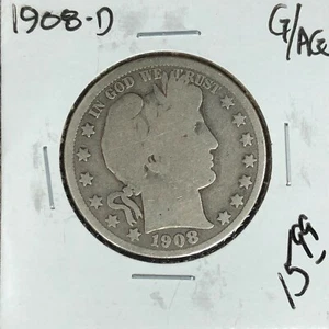 MEDIO DÓLAR DE PLATA BARBERO 1908-D ~BUENO/AG ~BONITA MONEDA~ - Imagen 1 de 2