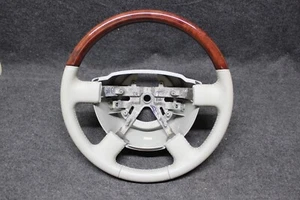 2003 2004 2005 2006 Lincoln Aviator Navigator Gray Leather Wood Steering Wheel - Picture 1 of 15