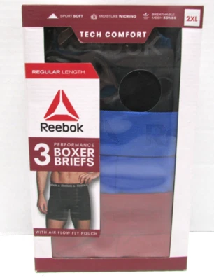 CUECA BOXER REEBOK masculina tamanho 2XL (44-46) 3 pares preta/vermelha/azul ~ Nova na caixa - Imagem 1 de 4