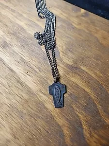 Vintage Fish Greek Letters Linear Drop CROSS Pendant - Picture 1 of 6