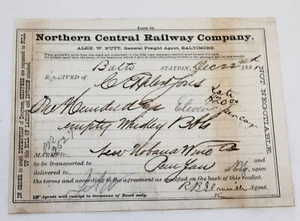 Vintage 1881 Northern Central Railway Co. Baltimore MD Freight Bill Receipt RR - Picture 1 of 3