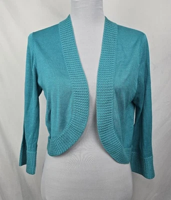 Cárdigan Chico's tejido seda turquesa ligero manga 3/4 abierto talla 1 (M/8) Foto 1 de 4