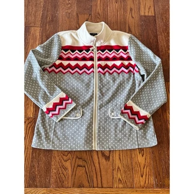 Chaqueta Talbots Mujer Pequeña Grande Lunares Chevron Polar Cremallera Suave Suéter Foto 1 de 4