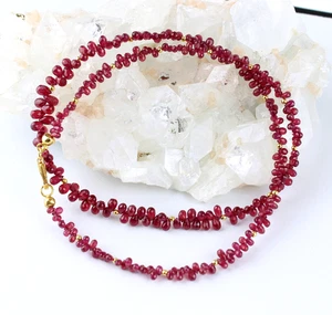 Exclusive Ruby Chain Gemstone Faceted Drop Red Briolette Necklace 19 11/16in - Picture 1 of 5