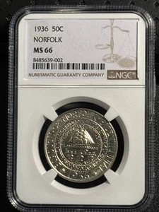 1936 Classic Commemorative Norfolk, Virginia, Bicentennial NGC MS-66 NORFOLK - Picture 1 of 2