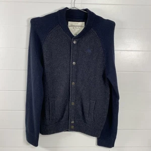 Abercrombie & Fitch Sweater Mens Medium Navy Gray Snap Front Wool Blend Cardigan - Picture 1 of 13
