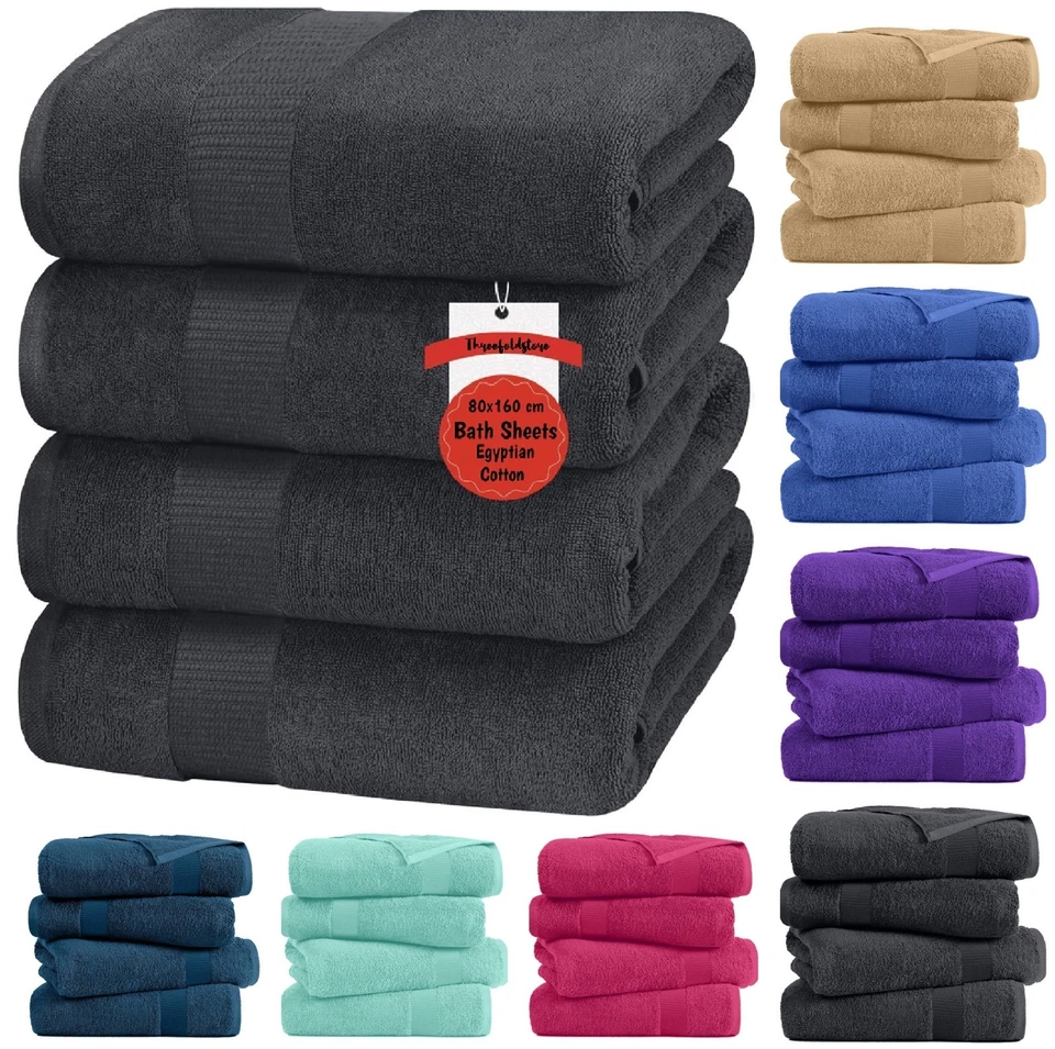 THREEFOLD STORE 4x Extra Large Jumbo Bath Sheets 100% Egyptian Cotton Luxury Soft XXL Bath Towel