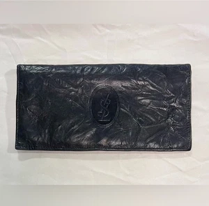Cartera plegable vintage genuina Yves Saint Laurent negra arrugada suave cuero de becerro - Imagen 1 de 15