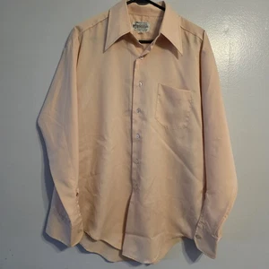 Camisa de vestir vintage años 70 Kmart prensa permanente para hombre L melocotón poliéster Corea - Imagen 1 de 5