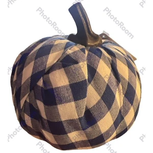"Calabaza pequeña cubierta de tela escocesa azul y blanca PUMPKIN 4,5"" de alto 5"" de ancho" - Imagen 1 de 1