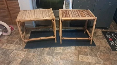 Vintage French Country Bamboo Wicker Rattan Nesting Tables - Image 1 of 4