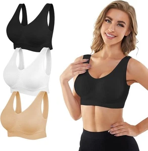 Seamless Sports Bras for Women 3 Pack,Wireless Medium, Black+white+beige - Picture 1 of 6