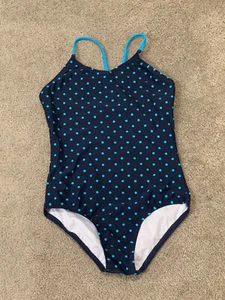 Kanu Surf Swimwear Girls One Piece Blue Polka Dot Size 14 Classic Smooth Silky - Picture 1 of 12