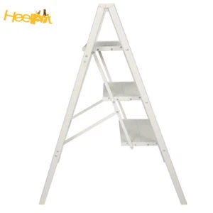 Ladder 3 Step White Portable Folding Stool w/Wide Anti-Slip Pedal Lightweight - Picture 1 of 8