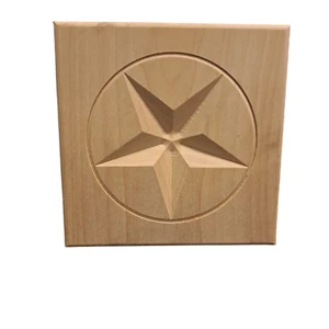 6x6x1" WOOD STAR BLOCK corner crown molding square hardwood unfinished western - Picture 1 of 13