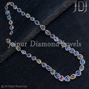 Natural Pavé de Diamante Multi Zafiro 23" Collar 925 Bodas Plata Joyería Regalo - Imagen 1 de 7
