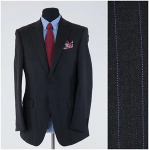 Mens Striped Blazer 40R UK Size BALMAIN Dark Grey Super Wool Sport Coat Jacket - Picture 1 of 16