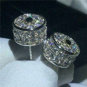 3.0 Ct Round Simulated Diamond Wedding Cluster Stud Earrings 14K White Gold Over - Picture 1 of 3