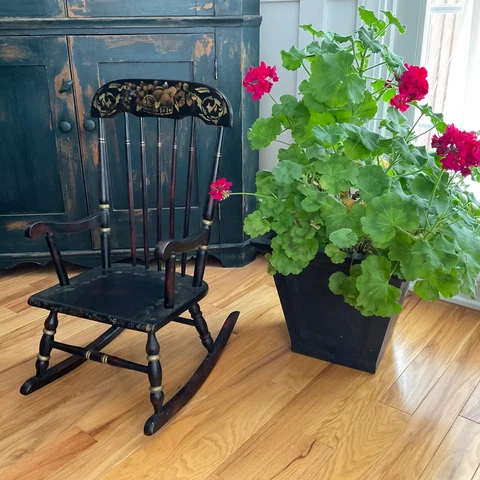 Vintage CHILD’s  Stenciled Hitchcock Style Black Windsor Rocking Chair Cover