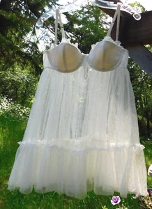 Victorias Secret Ivory Bridal Night Gown 36C Sheer Lingerie Chemise Cocquette - Picture 1 of 9