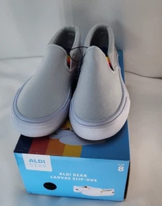 2023 ALDI Gear Retro Canvas Slip on white w/mulitcolor shoe womans  SIZE 8 NIB - Picture 1 of 8