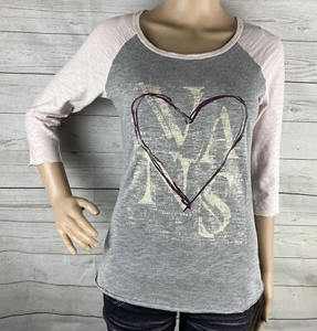 Vans Raglan Tee Small Gray Pink Distressed Heart Casual Cotton Blend 3/4 Sleeve - Picture 1 of 12
