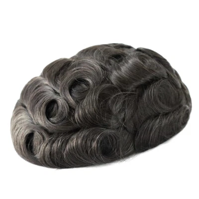 Mens Toupee Human Hair Thin Skin0.06 mm Replecement System Natural Hairpiece8X10 - Image 1 of 4