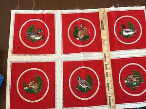 6 Christmas Panels Duck, Mouse,chipmunk, Grouse, Bunny Fabric 24.5” x 17.5” Vntg - Picture 1 of 2