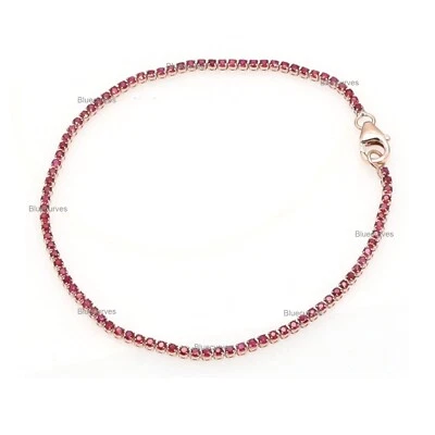 Solid 14k Yellow Gold Natural Ruby Dainty Stackable Pave Tennis Chain Bracelet  - Image 1 of 4