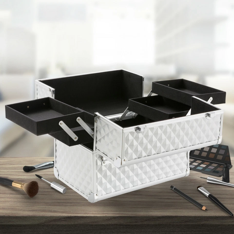 AREBOS Beauty case make up valigia porta trucco - portagioie - multiuso Argento