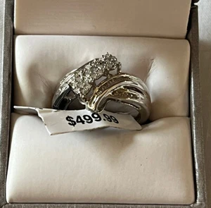 New Ladies Three Stone Sterling Silver Diamond Ring Size 7 - 1/3 CTTW Diamonds - Picture 1 of 7