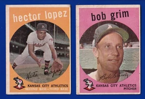 2 ATHLETICS LOT 1959 TOPPS #423 BOB GRIM #402 HECTOR LOPEZ NO CREASES - Picture 1 of 2