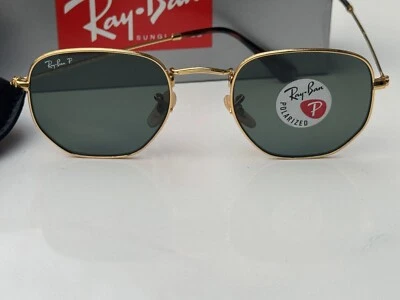 NUOVI occhiali da sole Ray-Ban RB3548N 001/58 Arista oro esagonale polarizzato verde 51 mm - Immagine 1 di 4
