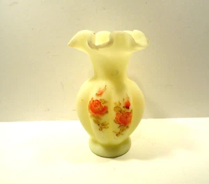 Fenton Hand Painted Lime Green Satin Melon Vase - Picture 1 of 5
