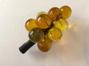 Vintage Amber Acrylic Lucite Grapes Mid Century Modern Large on Wood Stem Heavy - Picture 1 of 9
