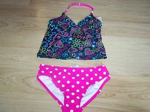 Size XS 4-5 OP Ocean Pacific Tankini Swimsuit Bathing Swim Suit Polka Dot Peace - Picture 1 of 4