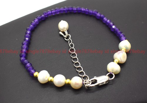 VALENTINO Bracciale Perla Bianca Naturale 2x4 mm sfaccettata Viola Giada Rondelle Gemme Perline 7 5 pollici