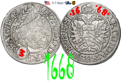 Austria 3 Kreuzer 1668 Habsburg  Leopold I, Silver Coin #33313 - Image 1 of 3
