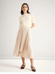 Basque Petites Wrap Pleat Midi Skirt Stone Beige Size 10 AU Chic/Work RRP $130 - Picture 1 of 5