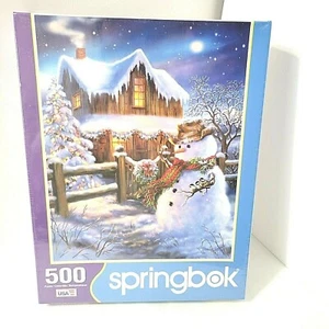 NEW SEALED Springbok Snowman Country Christmas Puzzle 500 pc Rustic Scene - Picture 1 of 6