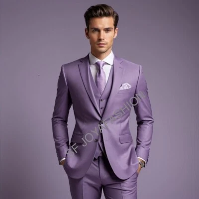Men Lavender suits Purple Designer suits Wedding Dress Grooms Wear 3 Piece Suits - Image 1 of 4