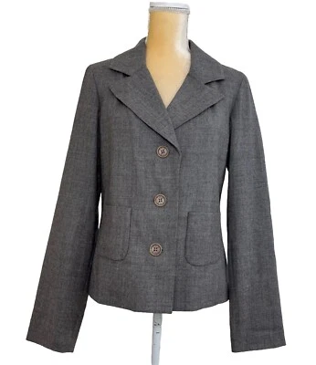 Blazer Tory Burch 100 % lana pecho único talla 10 gris bolsillos forrados Foto 1 de 4