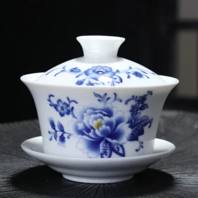 China Gaiwan Porcelain Handpainted Under Glaze Ceramic Tea Cup Bowl Saucer Lid - Image 1 of 4