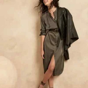 BANANA REPUBLIC Women's Olive Surplus Green Satin Button-Down Shirtdress Dress S - Picture 1 of 7