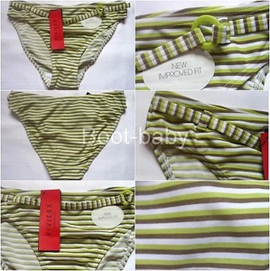 Bhs Green/Brown/White Stripe Bikini Bottoms With Mock Belt Size 10 BNWT Holiday - Picture 1 of 12