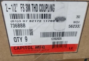 Box Of 9  2-1/2 FS 3M THD COUPLING CAPITOL MFG MADE IN USA - Picture 1 of 3