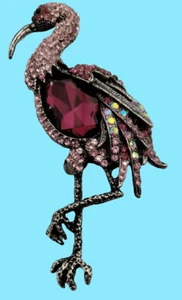 Pink Flamingo Rhinestone Brooch Statement Pin Large Tropical Beachy Tiki - Picture 1 of 3
