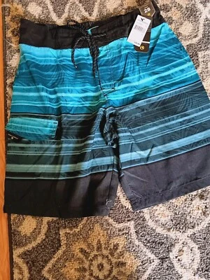 Pantalones Cortos de Natación Ocean Current Talla 28 Negros/Rayas Aqua Nuevos con Etiquetas $6 Foto 1 de 2