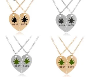 COLLANA PENDENTE CUORE FOGLIA MARIJUANA ERBA AMICI BEST BUDS 2PZ ORO E ARGENTO - Foto 1 di 8
